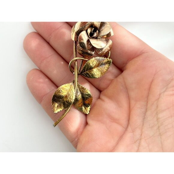 Rose & Yellow Gold Toned Floral Blooming Flower Floral Victorian Vintage Brooch - Picture 4 of 9